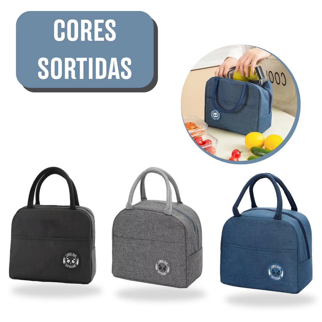 Bolsa Térmica Lancheira para Marmita com Bolso Lateral - (Cores Sortidas)