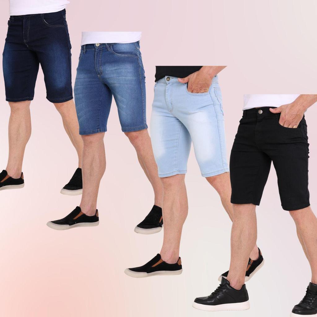 Kit 4 Bermuda Jeans Shorts Masculinos Alta Qualidade Com Elastano Sport Loja de Fábrica