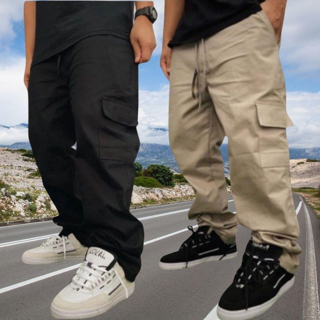 Calça Cargo Mesculino Masculina 6 Bolsos skate Larga Fechamento Cordão Outlet de fábrica