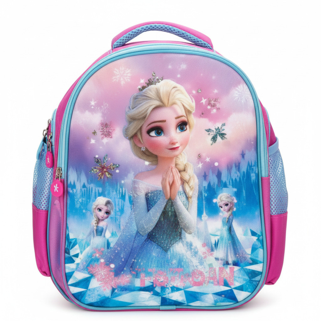 Mochila Infantil Princesa do Gelo Azul Escolar Menina Leve e Resistente