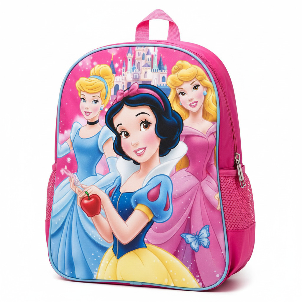 Mochila Infantil Princesas Rosa Escolar Menina Costas
