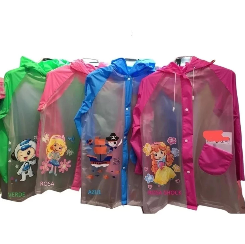 Capa de Chuva Infantil Reforçada Impermeável PVC com Capuz Escolar (Tam 8, 10 e 12)