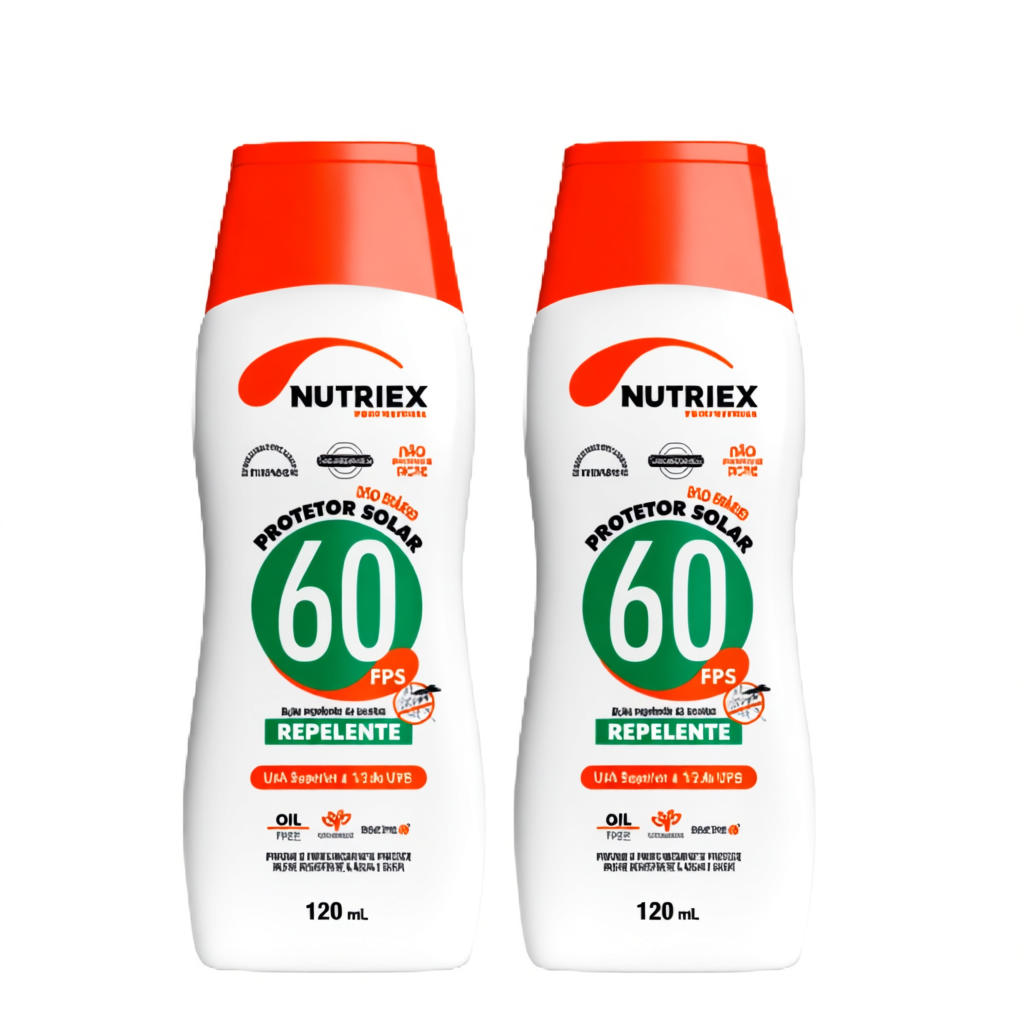 Kit 2 Protetor Solar Fps 60 Ação Repelente 120ml Nutriex 1/3 UVA UVB Bloqueador Solar Fator 60 Creme Proteção Insetos