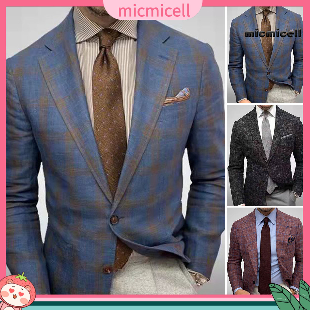 [mic] Casaco Masculino Com Lapela , Manga Comprida , Slim Fit , Jaqueta Bolso , Estampa Xadrez , Estilo Retrô , Agasalho