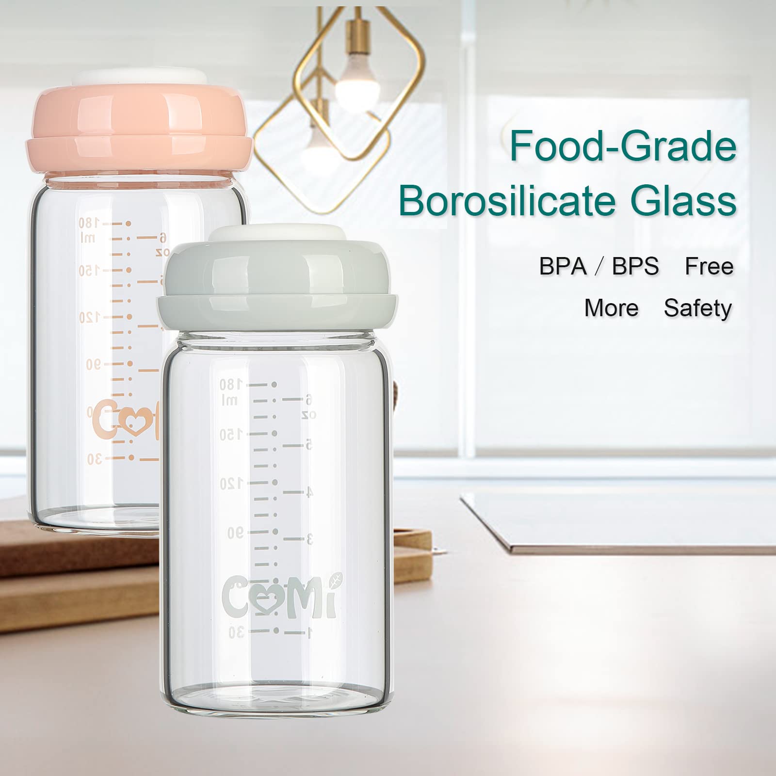  Frascos de Armazenamento de Leite Materno de Vidro com Gargalo Largo COMI 2 Unidades 180ml Sem BPA para Aniversário