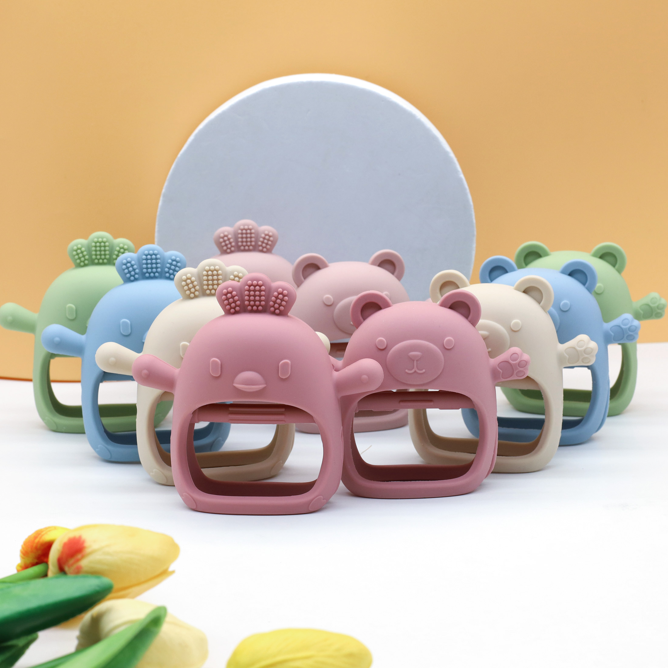  Brinquedo de dentição para bebês de 0 a 12 meses, luva de silicone para molares de grau alimentício