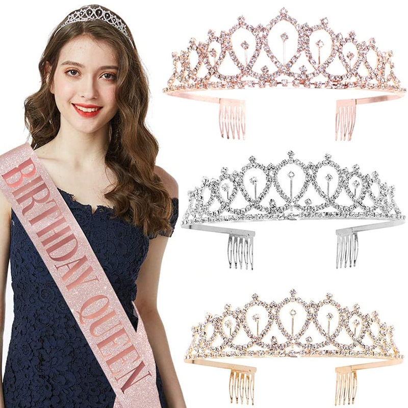 Faixa E Coroa Bandana Aniversário Menina Rainha Conjunto Festa De Fornecimento Decoração