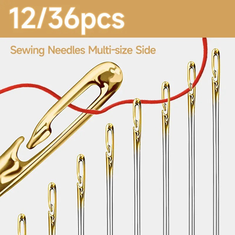 12/36 Pçs Agulhas De Costura Multi-Tamanho Abertura Lateral Aço Inoxidável Darning Ferramentas Manuais Domésticas E Aces