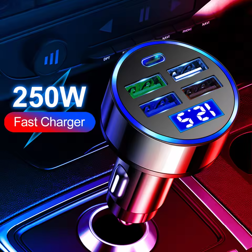 250W 5 Portas Carregador De Carro Carregamento Rápido PD QC3.0 USB C Telefone Tipo Adaptador No Para iPhone Samsung Huaw