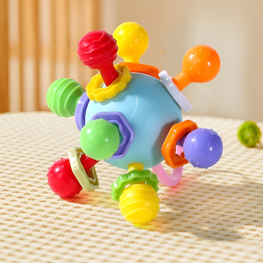 Brinquedo de bola mordedor de silicone para bebês, seguro, à prova de mordidas, pode ser esterilizado em água, cores