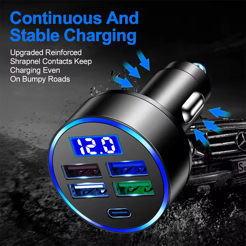 Carregador De Carro De 5 Portas De Carregamento Rápido PD QC3.0 USB Telefone Para Type C Adaptador No