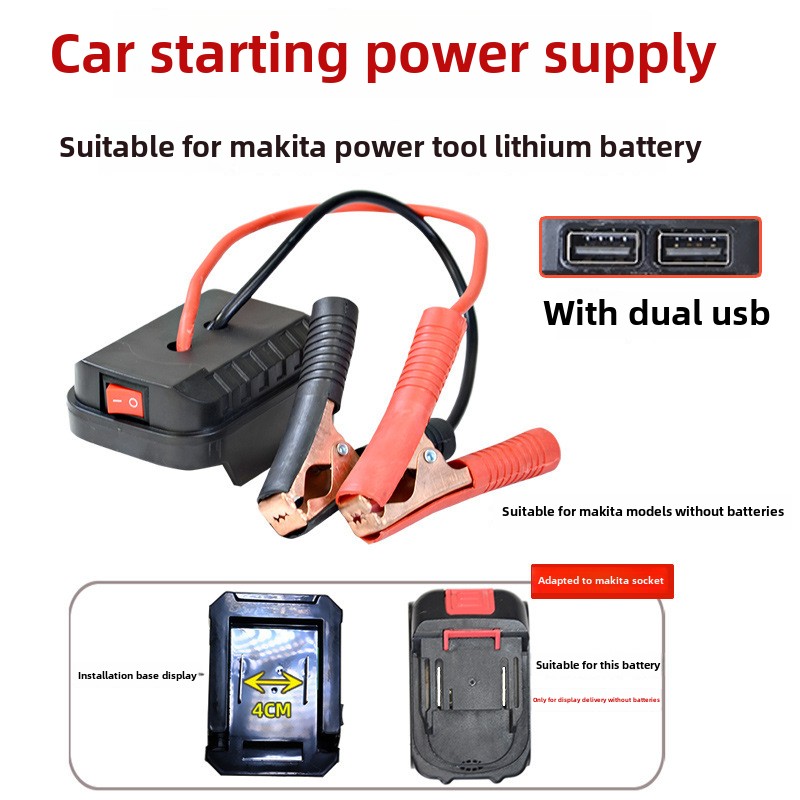  Adaptador Portátil para Partida Auxiliar compatível com Cabos Elétricos Makita, Carregador de Carro de Lítio, Testador