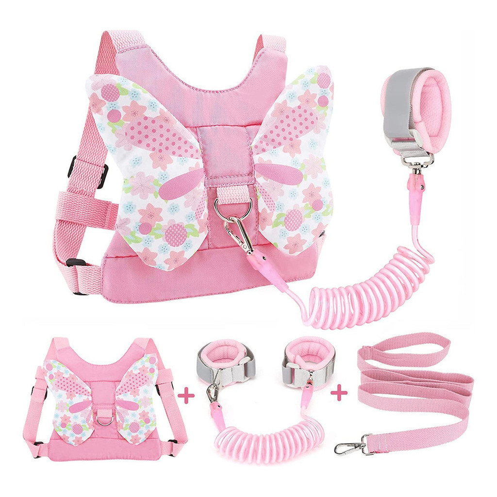  Cinto de Segurança Infantil para Meninas 3 em 1 - Design de Borboleta Fofo, Pulseira Anti-Perda, Alça de Segurança para