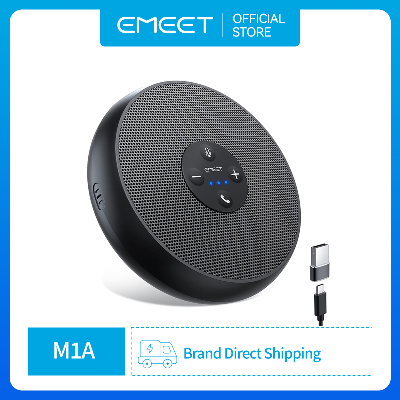 EMEET M1A USB Speakerphone Microfone com Cancelamento de Ruído e Microfone Integrado para 5-8 Pessoas, Plug & Play